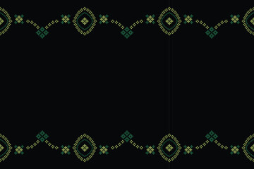 Ethnic geometric fabric pattern Cross Stitch.Ikat embroidery Ethnic oriental Pixel pattern black background. Abstract,vector,illustration. Texture,clothing,frame,decoration,motifs,silk wallpaper.