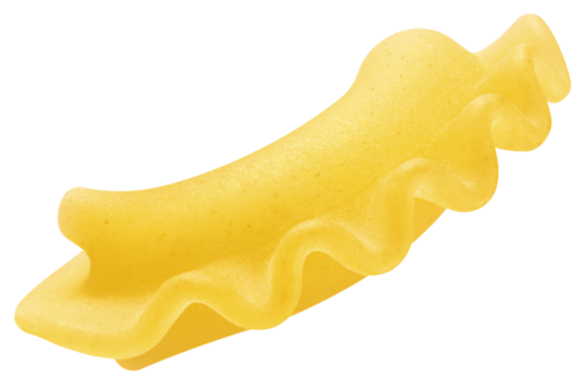 raw Creste di gallo, uncooked Italian Pasta, isolated on white background, full depth of field