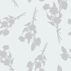 Obraz premium Seamless pattern with abstract plant elements in pastel colors. Simple silhouettes of flowers. Vector pattern. Simple, minimal, clean design.