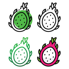 Dragon fruit icon design in four variation color