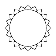 Round geometrical floral border frame design. Simple. Black and white.