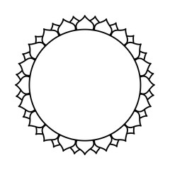 Round geometrical floral border frame design. Simple. Black and white.