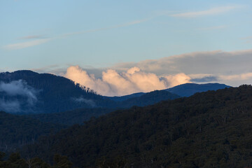 Clouds over Mount Stirling and Mount Buller with no snow