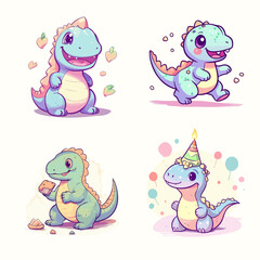 Dino Paster Color Vector Set