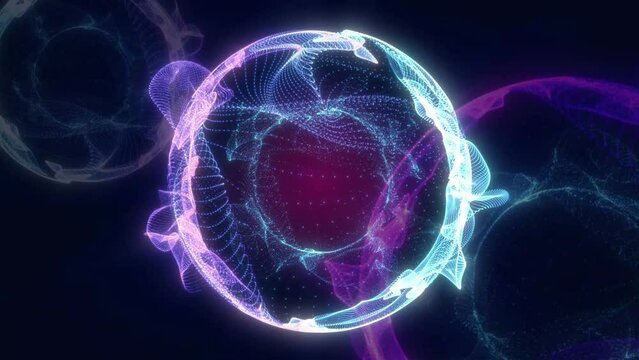 Motion Sphere grid. Animation globe. Digital futuristic background. Neon waves. Abstract design.
