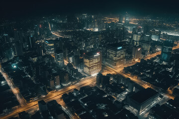 top view of city street, drone photo, AI