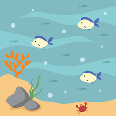 Naklejka na ściany i meble Underwater life background illustration with cute diver character