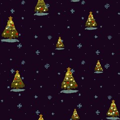 Tree garland snow New Year seamless pattern