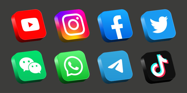 social media icons. social media logo , facebook, instagram, youtube, twitter, whatsapp, telegram, wechat, tiktok, icon - social network logos collection set. vector realistic modern 3D icon set