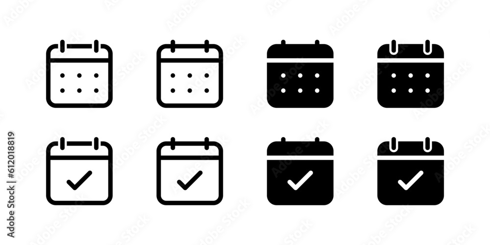 Poster calendar icon check mark icon, date reminder icon month planner symbol. event, time, almanac, appoin
