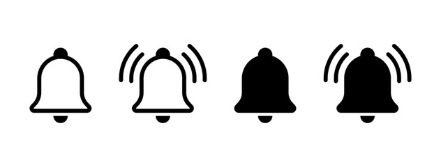 Notification bell icon set. Alarm symbol. Ringing bells. incoming inbox message sign, outline flat notification reminder icons collection. vector illustration