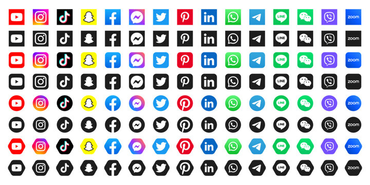 social media icons. social media logo , facebook, instagram, youtube, whatsapp, twitter, snapchat, pinterest, linkedin, telegram, tiktok, icon - social network logos collection set. vector editorial