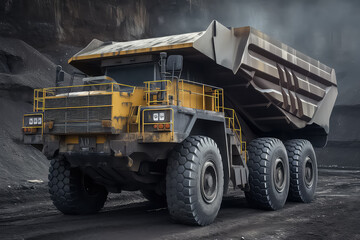 big yellow mining truck for coal anthracite. AI