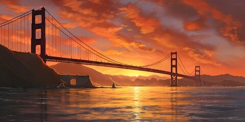 Fototapeta na wymiar Golden Gate Bridge at Sunset -ai generated