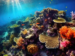 Fototapeta na wymiar Vivid Blue Coral Reef Underwater -ai generated