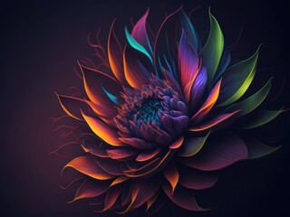 Naklejka na ściany i meble Beautiful abstract colorful flower design on dark background. ai generative