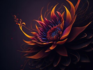 Fototapeta na wymiar Beautiful abstract colorful flower design on black background. ai generative