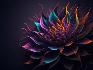 Naklejka na ściany i meble Beautiful abstract colorful flower design on black background. ai generative