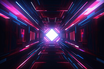 Abstract geometric background with colorful neon lines. Light music show scene. Generative AI