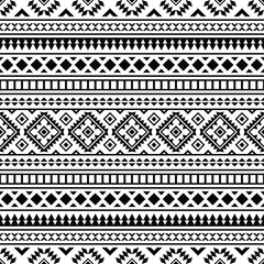 Geometric tribal ornament design with seamless pattern. Ethnic Aztec Navajo style. Black and white colors. Design for textile, fabric, clothing, curtain, rug, batik, ornament, background, wrapping.