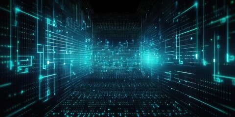 Obraz premium Digital binary code matrix background - 3D rendering of a scientific technology data binary code network conveying connectivity, complexity and data flood of modern digital, AI