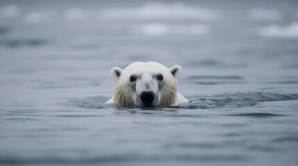 Obraz premium polar bear swims through water, nature, AI