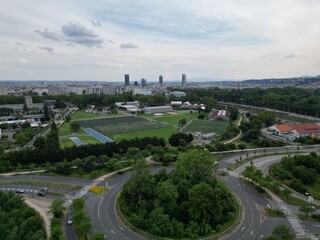 Aerial photography of both sides of the Saône River in Lyon, France