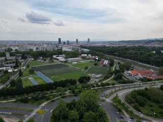 Aerial photography of both sides of the Saône River in Lyon, France