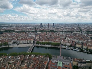 Aerial view of the city center of Lyon, France
