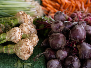 fresh celery and radish at local market