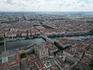 Fototapeta na wymiar Aerial view of the city center of Lyon, France