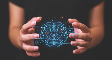 Brain of AI, Symbolic, Machine learning, artificial intelligence of futuristic technology. AI network of brain on business analysis, innovative and business growth development. © Patiya