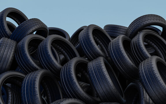3d rendering pile of car tires.