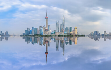 City skyscrapers and river in Shanghai, China