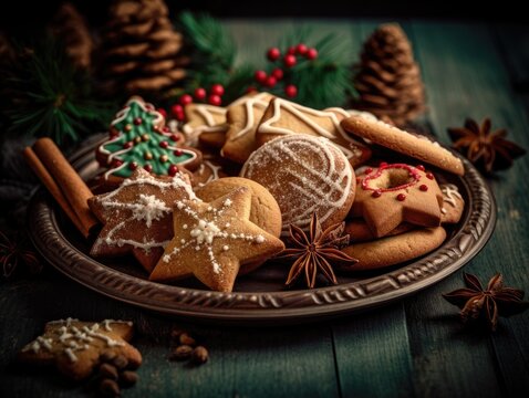 Delicious Homemade Christmas Cookies On A Plate.