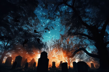 Obraz na płótnie Canvas background dark and gloomy halloween cemetery, AI