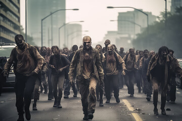 Dead and spooky people in city, halloween concept, AI