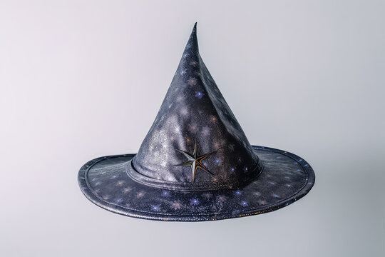 Black halloween witch hat isolated on white background, AI