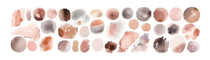 Soft beige and pastel watercolor stains collection. Wet paint strokes. Vector Illustration