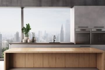 interior rendering wooden 3d cabinet luxury sink house appliance modern. Generative AI.