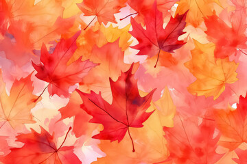 Fototapeta na wymiar Beautiful seamless autumn pattern with watercolor colorful maple leaves. AI