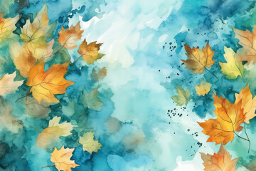 Beautiful seamless autumn pattern with watercolor colorful maple leaves. AI