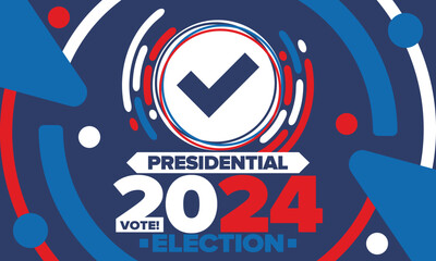 Fototapeta na wymiar Presidential Election 2024 in United States. Vote day, November 5. US Election campaign. Make your choice! Patriotic american vector illustration. Poster, card, banner and background