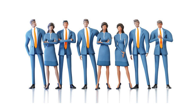 Group of successful african business people stay in line, front view. Working together, new start up, business development and supports concept 3D rendering illustration