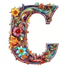 Letter C made of real natural flowers and leaves. Flower font concept. Unique collection of letters and numbers. Spring, summer and valentines creative idea. Generative AI