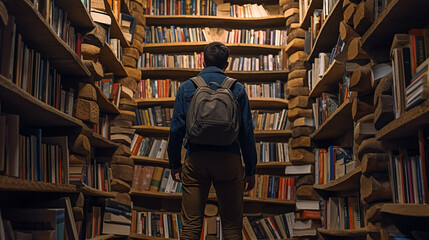 Generative AI : Book lover's paradise, Man surrounded by books.
