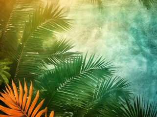 Banner of summer backrgound with palm tree leaves