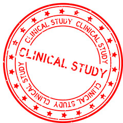 Grunge red clinical study word with star icon round rubber seal stamp on white background