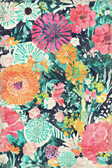 Vintage style colored flowers painting background. - 612032255