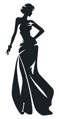 silhouette of woman in long dress. Vector illustration